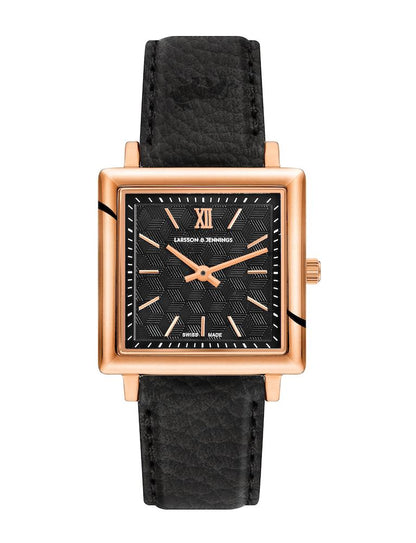 Sloan Cube Leather 34mm Rose Gold Black