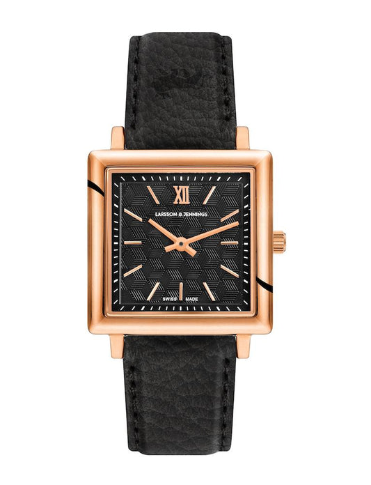 Sloan Cube Leather 34mm Rose Gold Black