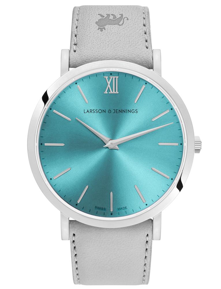 Solaris Lugano Leather 40mm Silver Aqua