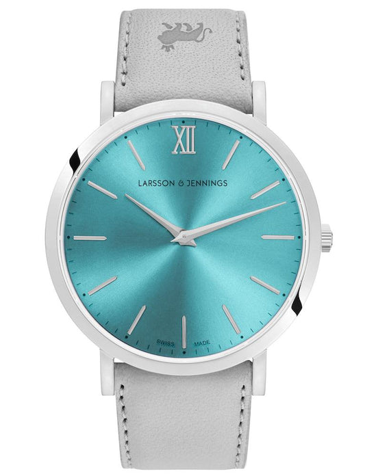 Solaris Lugano Leather 40mm Silver Aqua