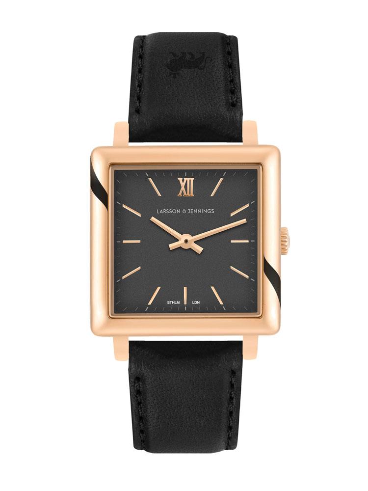 Norse Black Leather 34mm Rose Gold Black