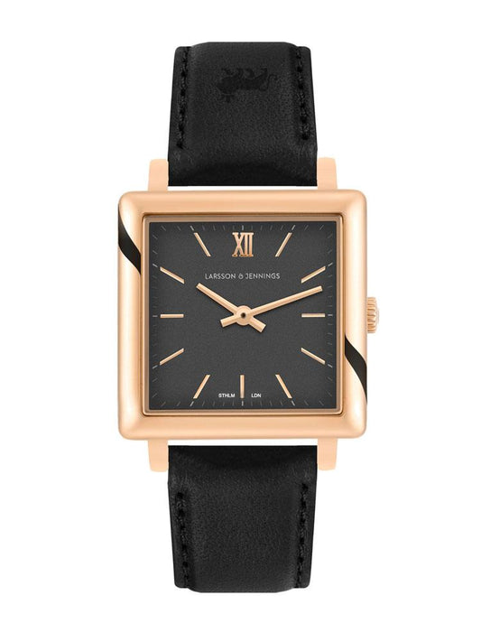 Norse Black Leather 34mm Rose Gold Black