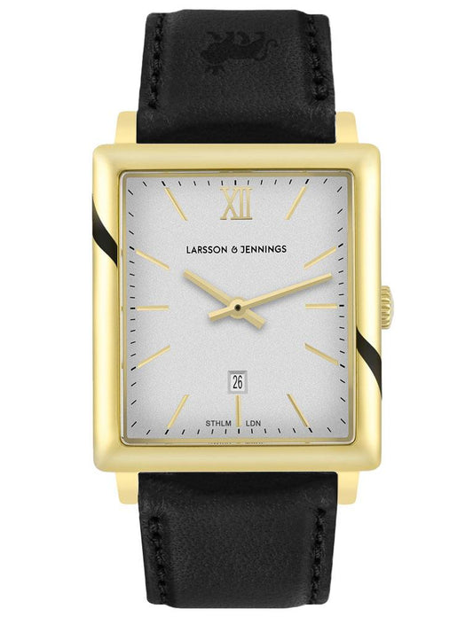 Norse Black Leather 40mm Gold Satin-White