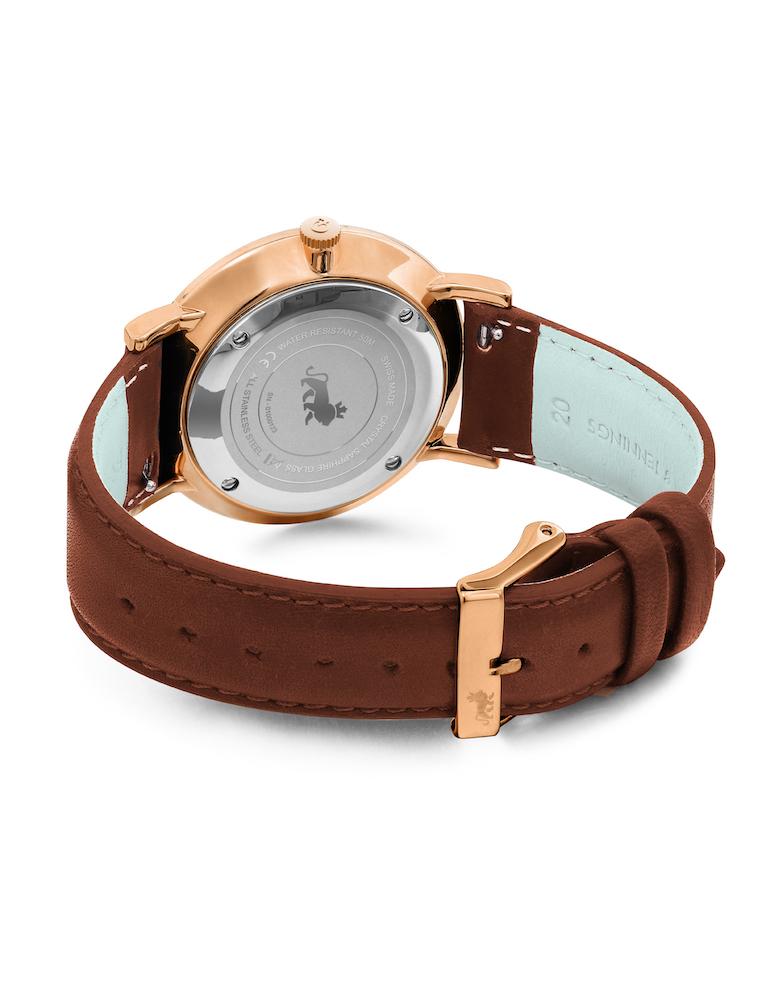 Lugano Brown Leather 40mm Rose Gold Satin-White