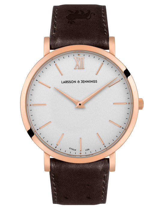 Lugano Brown Leather 40mm Rose Gold Satin-White