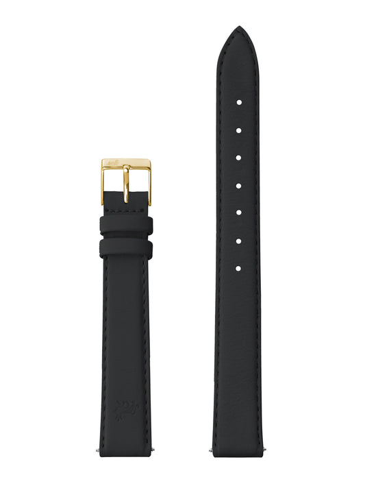 12mm Black Leather Strap with Gold Buckle