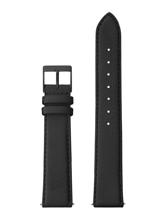 16mm Grainy Black Leather Strap with Black Buckle