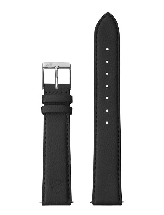 16mm Grainy Black Leather Strap with Silver Buckle
