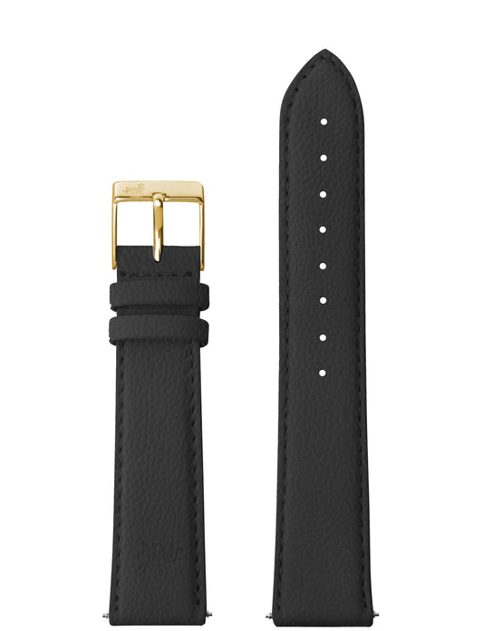 18mm Grainy Black Strap with Gold Buckle
