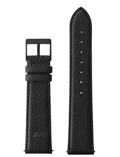 20mm Grainy Black Leather Strap with Black Buckle