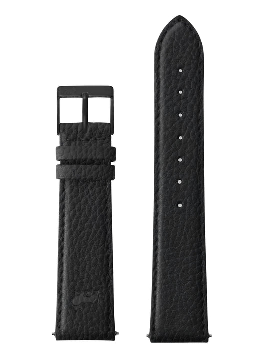 20mm Grainy Black Leather Strap with Black Buckle