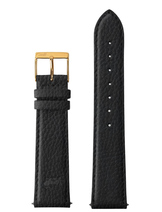 20mm Grainy Black Leather Strap with Gold Buckle