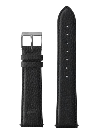 20mm Grainy Black Leather Strap with Silver Buckle