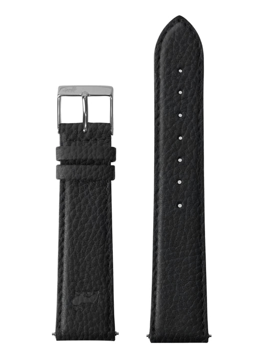20mm Grainy Black Leather Strap with Silver Buckle