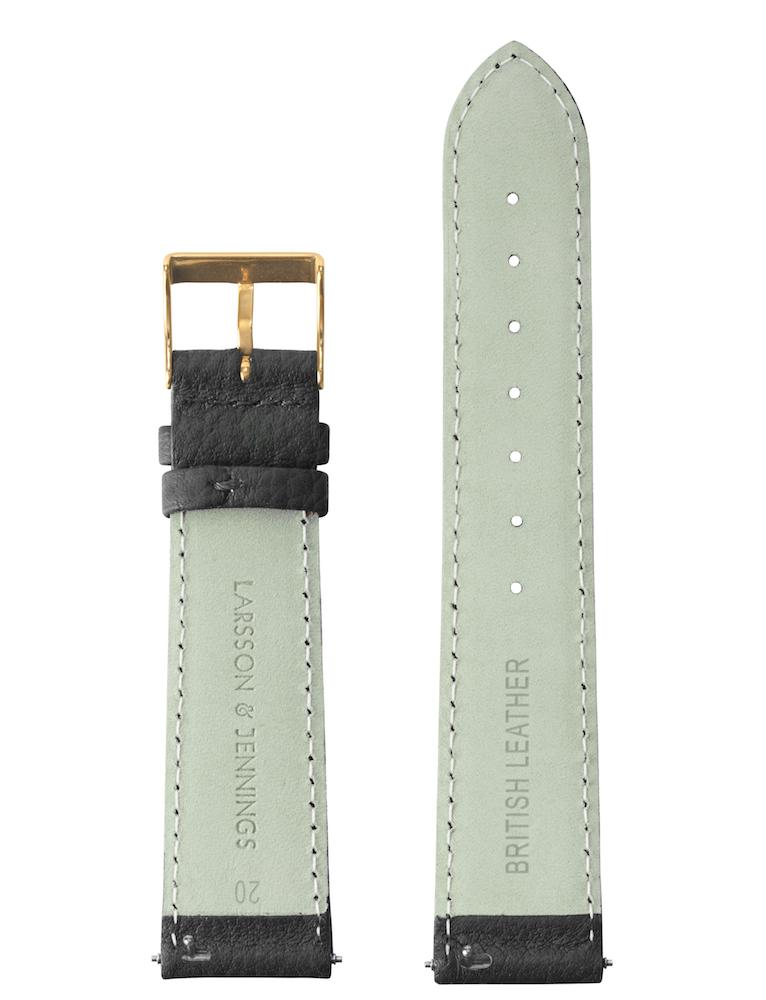 20mm Grainy Black Leather Strap with Gold Buckle