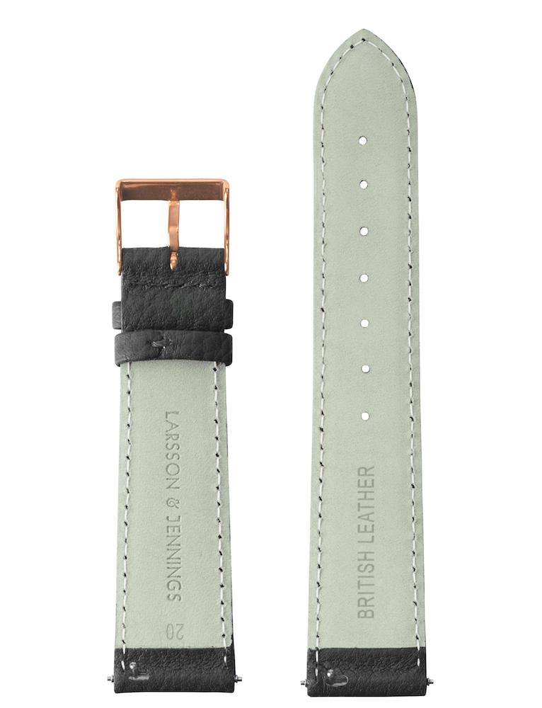 20mm Grainy Black Leather Strap with Rose Gold Buckle