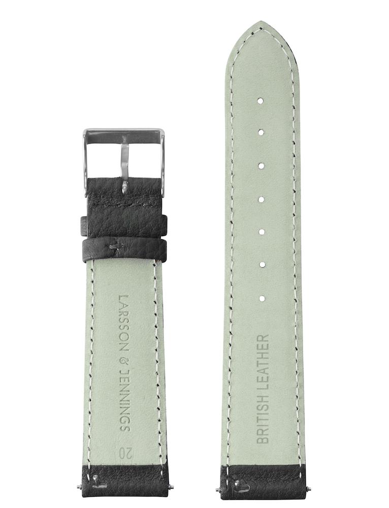 20mm Grainy Black Leather Strap with Silver Buckle