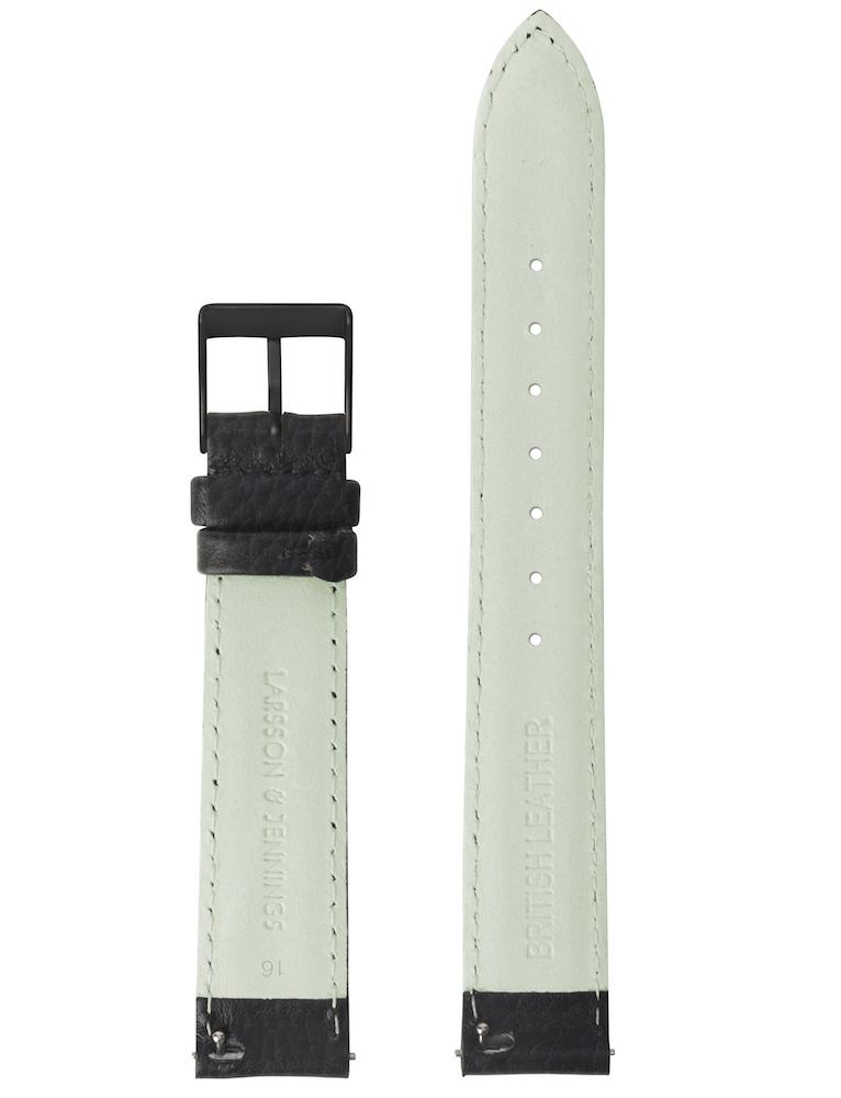 16mm Grainy Black Leather Strap with Black Buckle