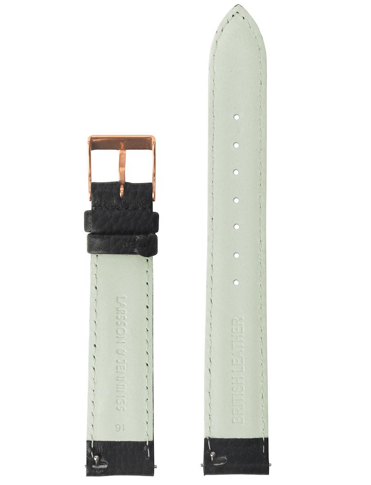 16mm Grainy Black Leather Strap with Rose Gold Buckle
