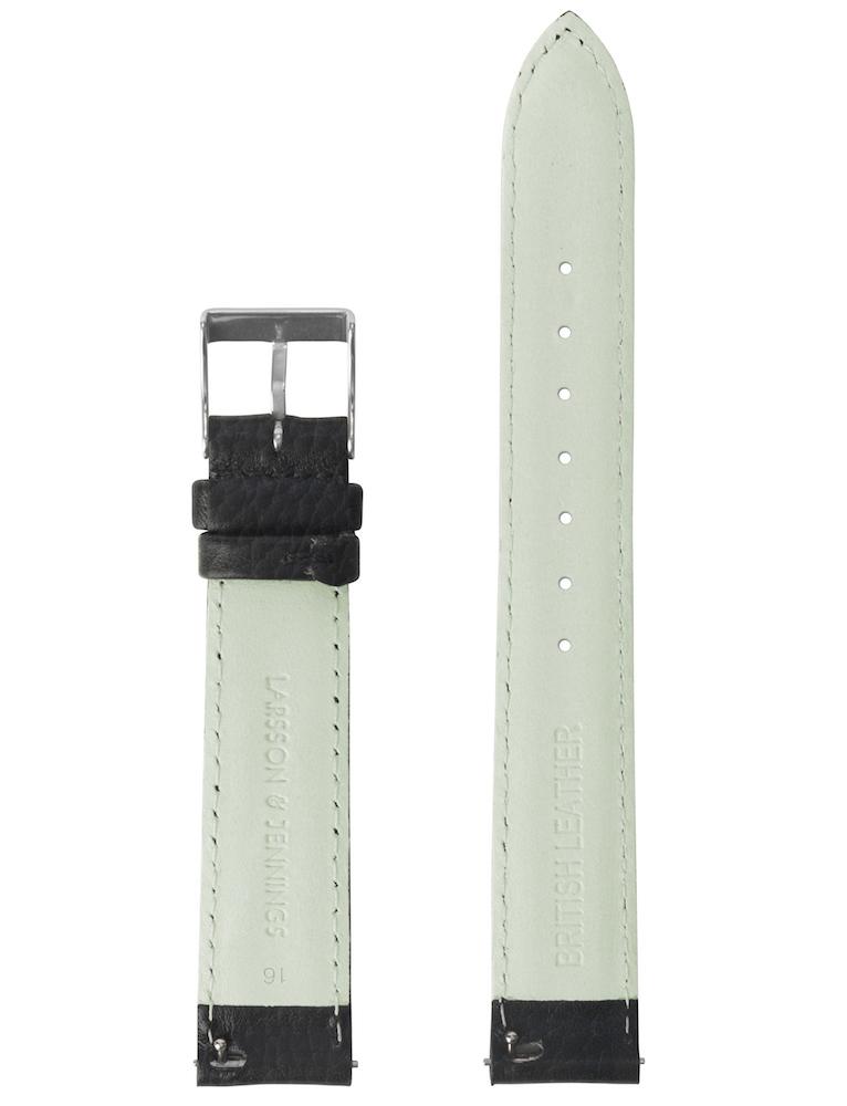 16mm Grainy Black Leather Strap with Silver Buckle